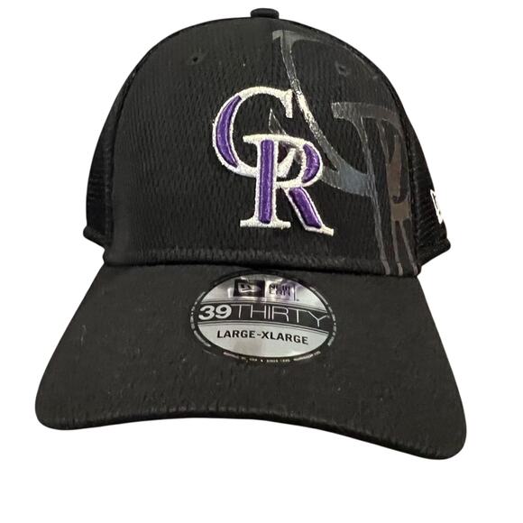 New Era Colorado Rockies 3930 Flexfit Black‎ MLB  Baseball Cap Hat Large-Xlarge - Picture 1 of 8